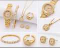 Luxury Gold Crystal Watch & Jewelry Set for Women – 5 Piece Elegant Gift Collection.