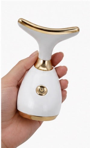 SRAM-101 Rechargeable Facial & Neck Beauty Massager | Skin Care Device | White & Gold