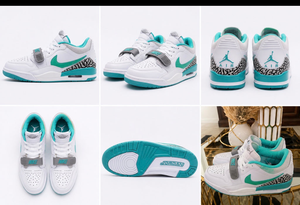 White & Turquoise Retro Basketball Sneakers