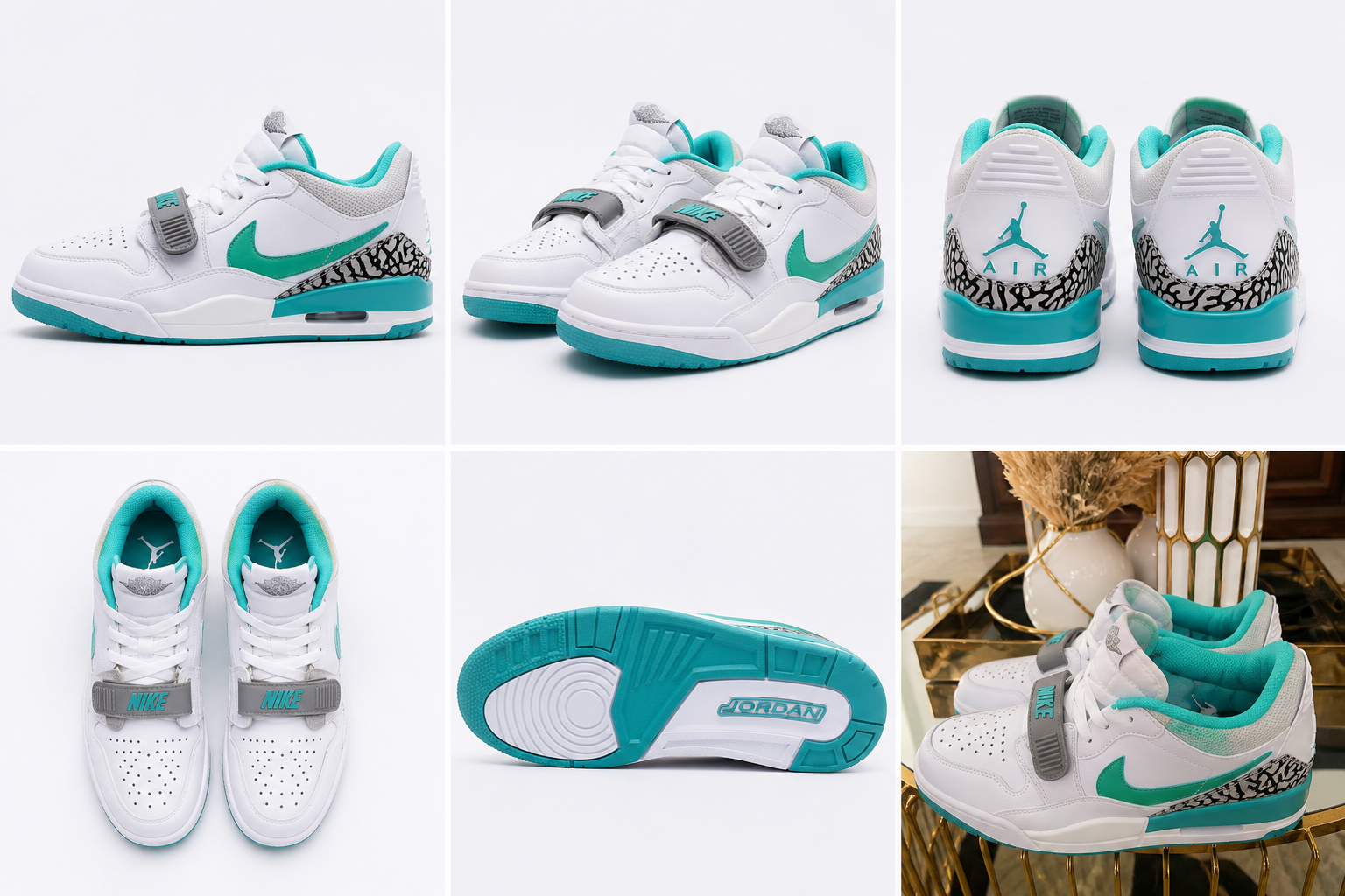 White & Turquoise Retro Basketball Sneakers