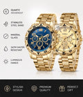 2-Piece Men’s Gold Quartz Watch Set – Stainless Steel Business Wristwatches | Blue & Champagne Dial