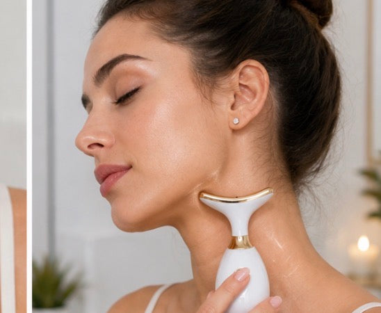 SRAM-101 Rechargeable Facial & Neck Beauty Massager | Skin Care Device | White & Gold