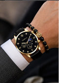 Luxury Men’s Black & Gold Quartz Watch Set with Bracelet – Elegant Business & Casual 🎁