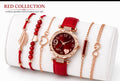 SVLuxury Women’s 6-Piece Red Quartz Watch & Bracelet Gift Set | Elegant Fashion Accessories.