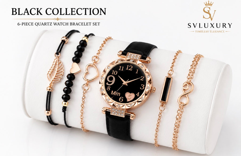 SVLuxury Women’s 6-Piece Red Quartz Watch & Bracelet Gift Set | Elegant Fashion Accessories.