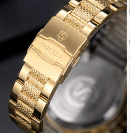 2-Piece Men’s Gold Quartz Watch Set – Stainless Steel Business Wristwatches | Blue & Champagne Dial