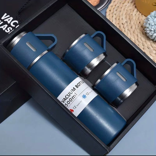 500ml Stainless Steel Vacuum Insulated Flask Gift Set with 3 Cups – Premium Travel Thermos.