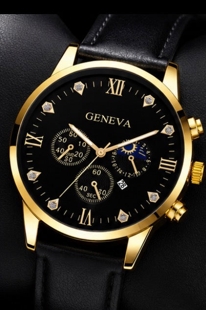 Luxury Men’s Black & Gold Quartz Watch Set with Bracelet – Elegant Business & Casual 🎁