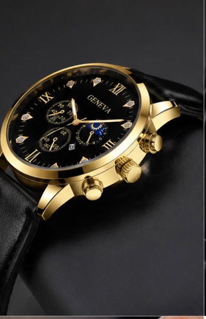 Luxury Men’s Black & Gold Quartz Watch Set with Bracelet – Elegant Business & Casual 🎁