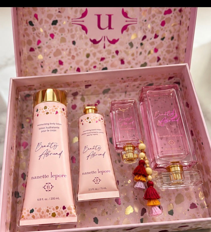 Nanette Lepore Beauty Abroad 4-Piece Fragrance Gift Set for Women | Eau de Parfum, Body Lotion & Hand Cream