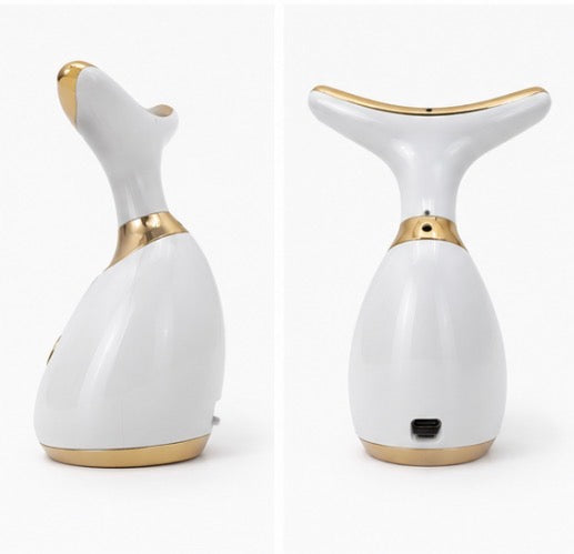 SRAM-101 Rechargeable Facial & Neck Beauty Massager | Skin Care Device | White & Gold